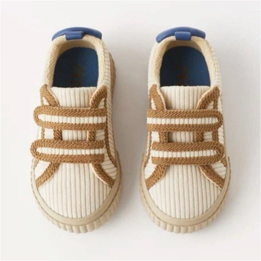 Zara New Baby Toddler Athleisure Sneakers Corduroy Beige Brown 24 Lightweight